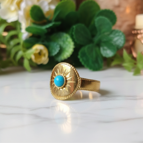 Anel Ajustável Turquesa Celestial Ouro - Energiza.ME - Acessórios em Pedras Naturais e Terapias