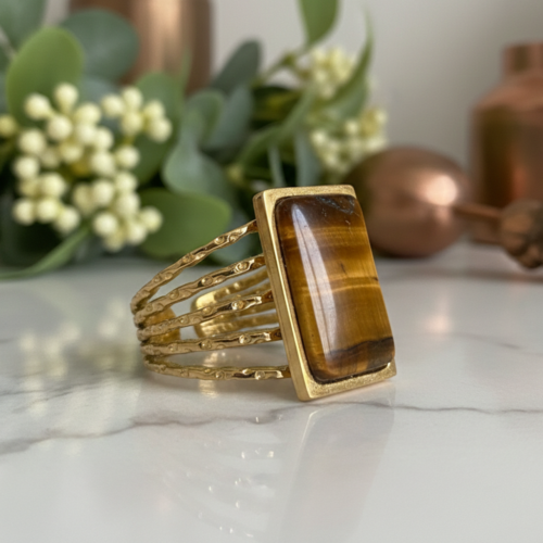 Anel Radiante Ajustável Olho de Tigre - Energiza.ME - Acessórios em Pedras Naturais e Terapias