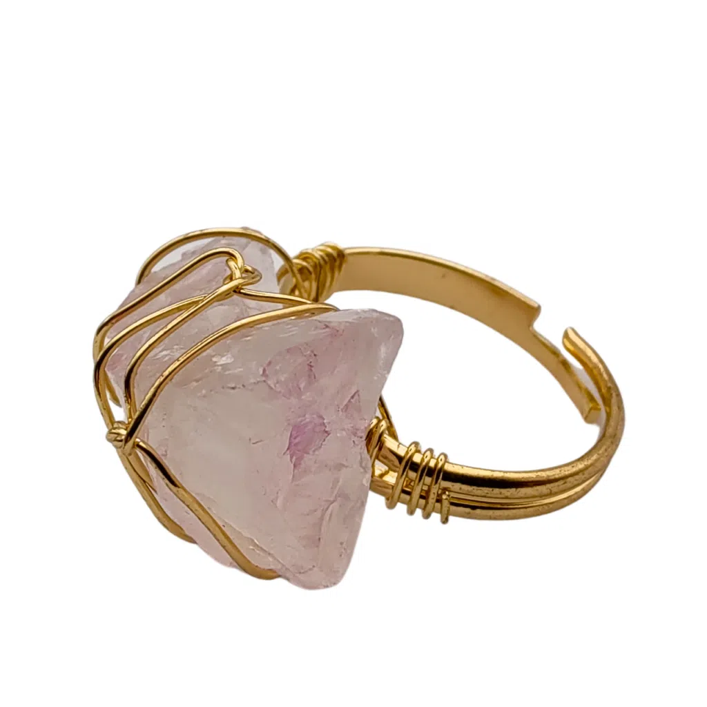 Deslumbrante Anel Ajustável de Quartzo Rosa - 01