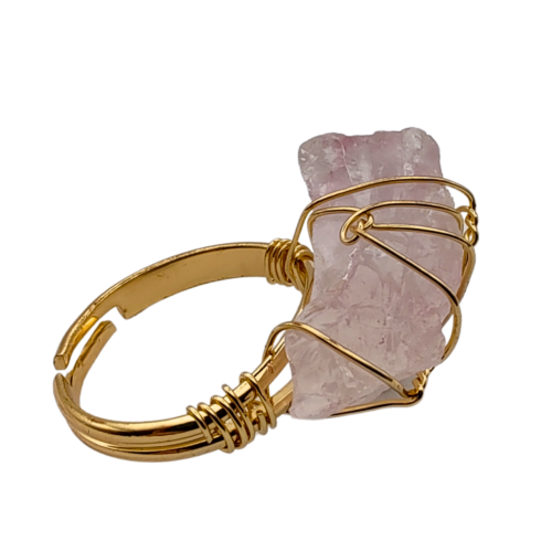 Deslumbrante Anel Ajustável de Quartzo Rosa - 02