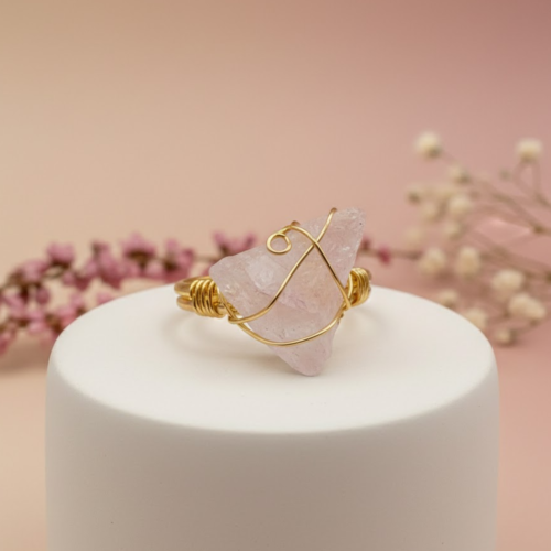 Deslumbrante Anel Ajustável de Quartzo Rosa - Energiza.ME - Acessórios em Pedras Naturais e Terapias