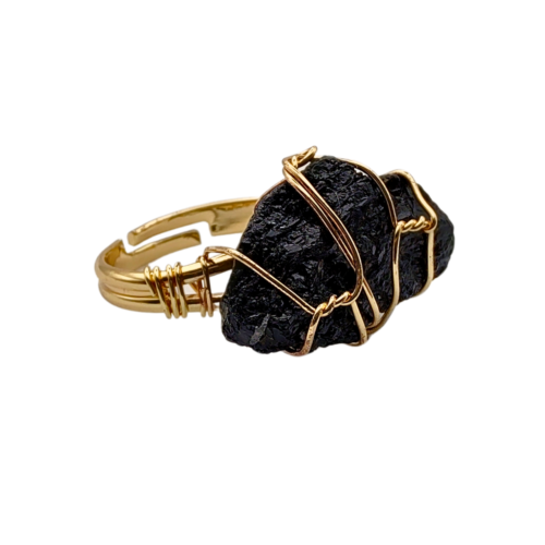 Deslumbrante Anel Ajustável de Turmalina Negra - 02