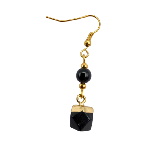 Deslumbrante Brinco de Obsidiana Banhado a Ouro - 01
