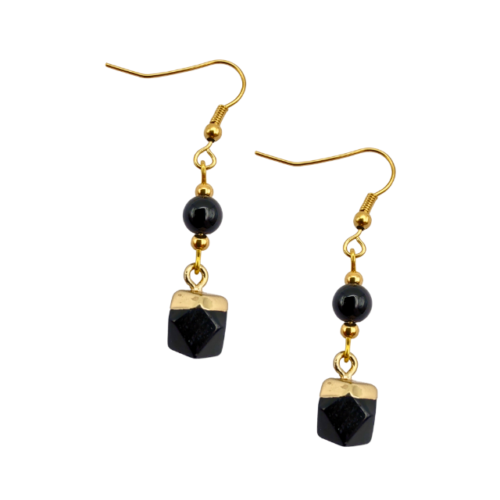 Deslumbrante Brinco de Obsidiana Banhado a Ouro - 02