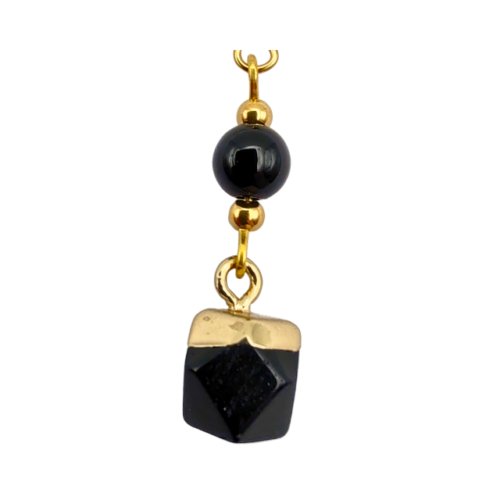 Deslumbrante Brinco de Obsidiana Banhado a Ouro - 03