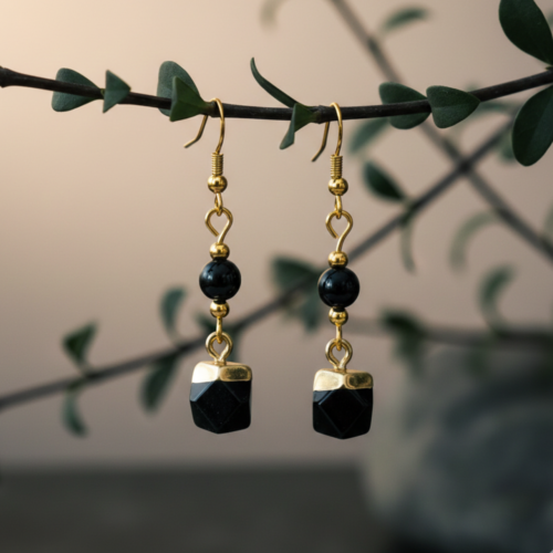 Deslumbrante Brinco de Obsidiana Banhado a Ouro - Energiza.ME - Acessórios em Pedras Naturais e Terapias