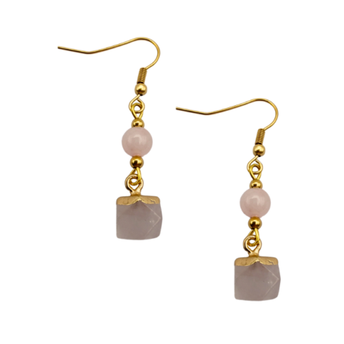 Deslumbrante Brinco de Quartzo Rosa Banhado a Ouro