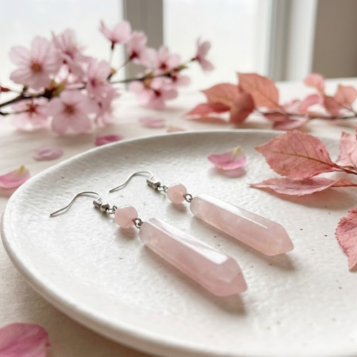 Deslumbrante Brinco de Quartzo Rosa - Energiza.ME - Acessórios em Pedras Naturais e Terapias