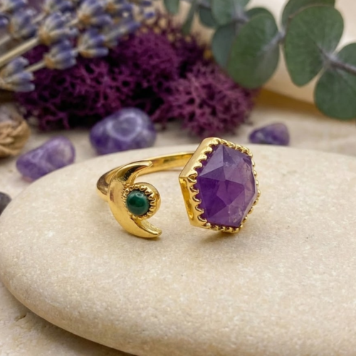 Eclético Anel Ajustável de Ametista - Energiza.ME - Acessórios em Pedras Naturais e Terapias