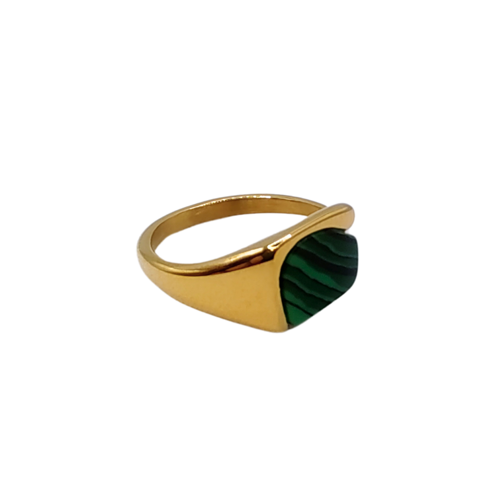 Energiza.ME - Eclipse Dourado Anel Ajustavel de Malaquita 01 Eclipse Dourado Anel Ajustável de Malaquita - 01
