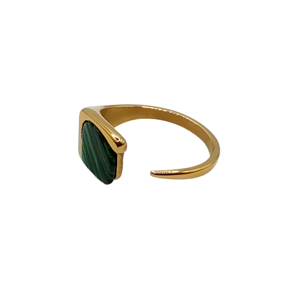 Energiza.ME - Eclipse Dourado Anel Ajustavel de Malaquita 02 Eclipse Dourado Anel Ajustável de Malaquita - 02