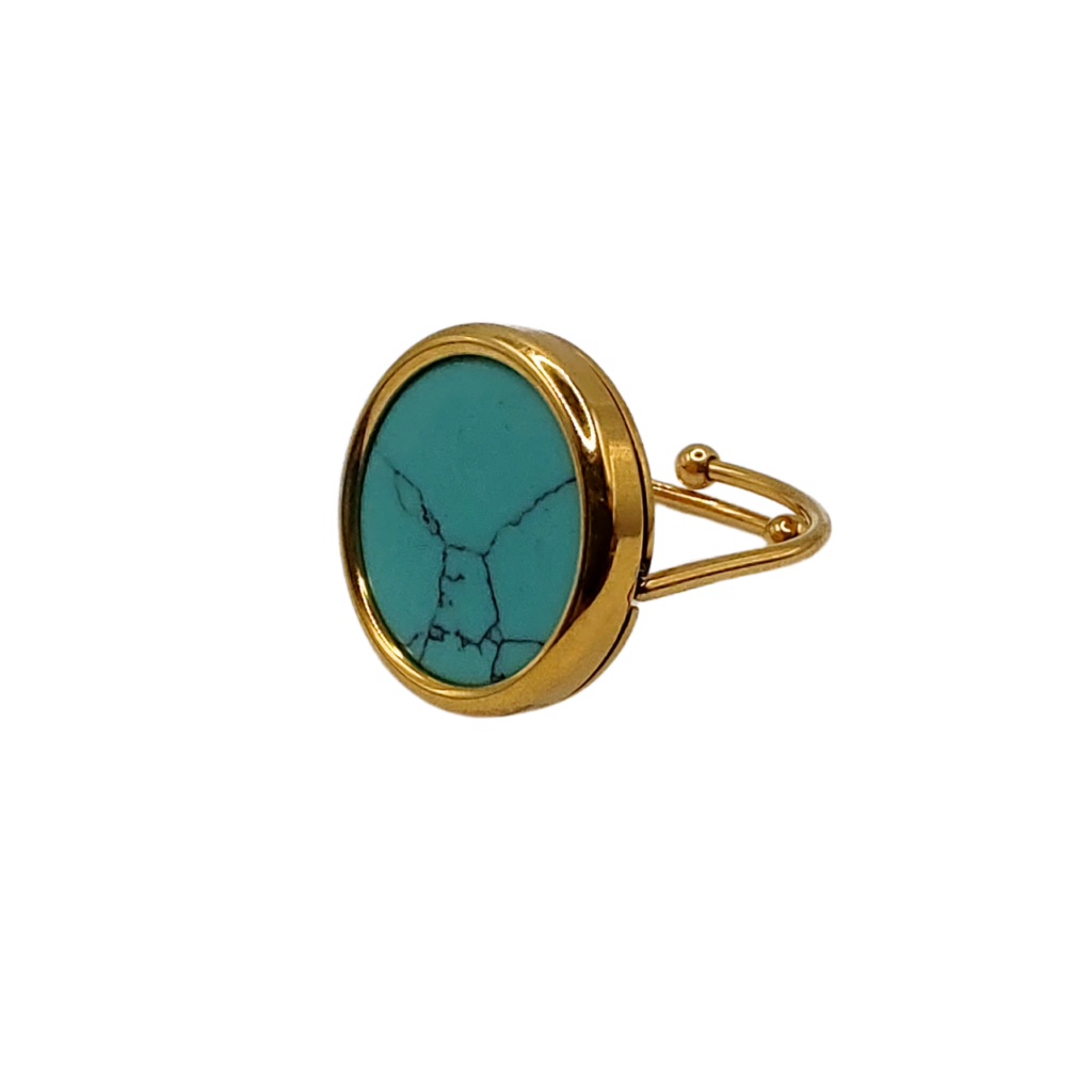 Energiza.ME - Espetacular Anel Ajustavel Turquesa Banhado a Ouro 01 Espetacular Anel Ajustável Turquesa Banhado a Ouro - 01