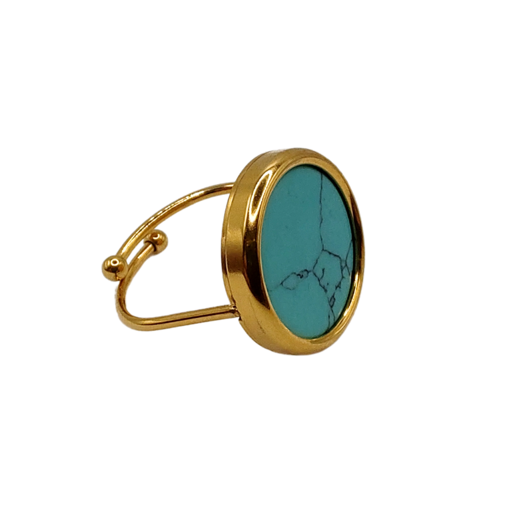 Energiza.ME - Espetacular Anel Ajustavel Turquesa Banhado a Ouro 02 Espetacular Anel Ajustável Turquesa Banhado a Ouro - 02