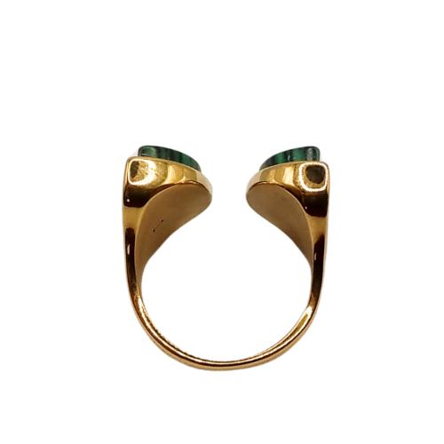 Esplendor Dourado Anel Ajustável de Malaquita - 03