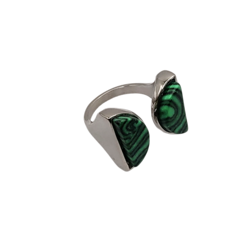 Esplendor Prateado Anel Ajustável de Malaquita - 02