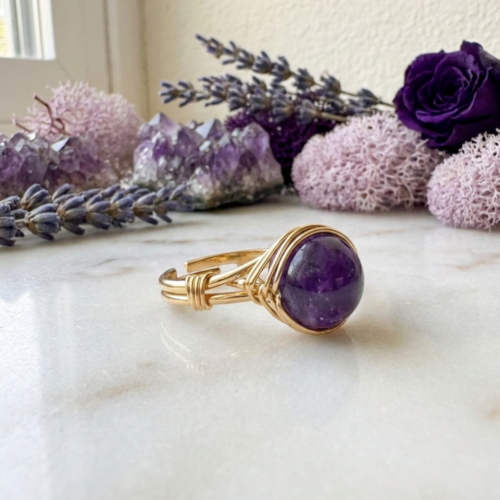 Luminous Essence Anel Ajustável de Ametista - Energiza.ME - Acessórios em Pedras Naturais e Terapias