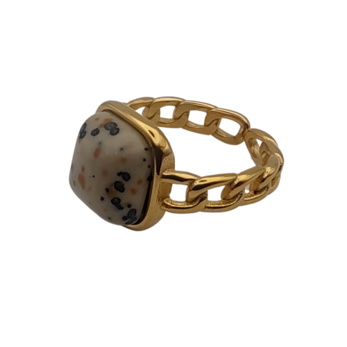 Luxuosa Alquimia Anel Ajustável Jaspe Dálmata - 01