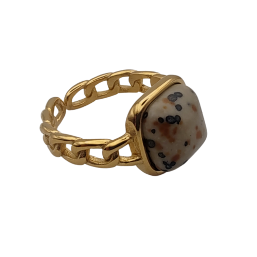 Luxuosa Alquimia Anel Ajustável Jaspe Dálmata - 02