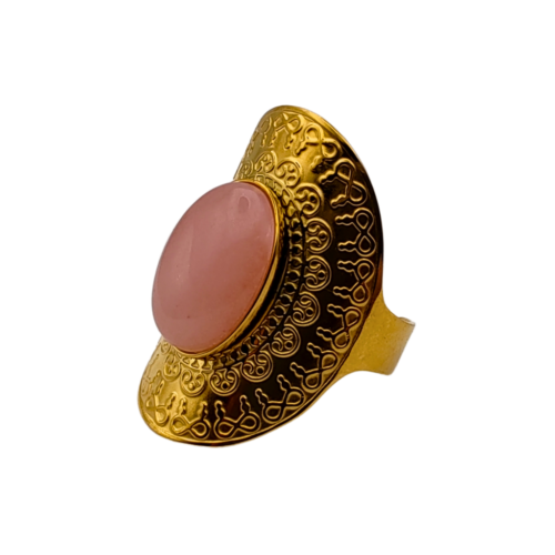 Luxuoso Anel Ajustável Quartzo Rosa - 01