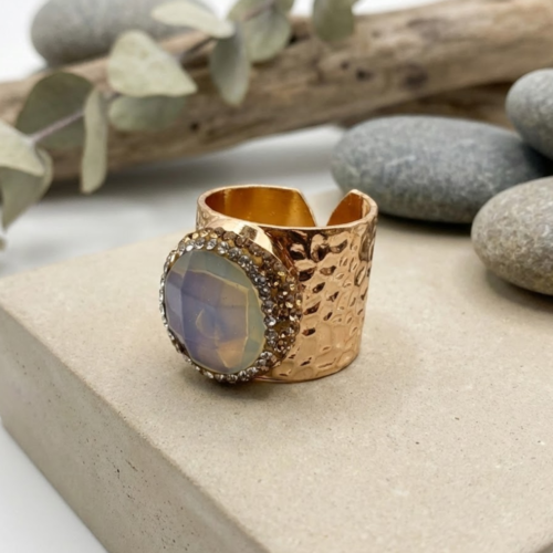 Opulento Anel Ajustável de Opala - Energiza.ME - Acessórios em Pedras Naturais e Terapias