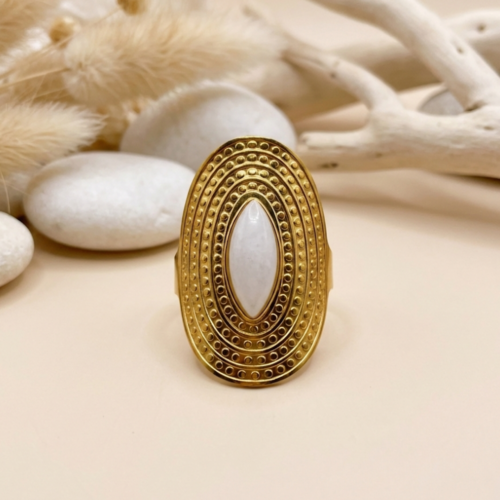 Radiante Anel Ajustável de Ágata Branca - Energiza.ME - Acessórios em Pedras Naturais e Terapias